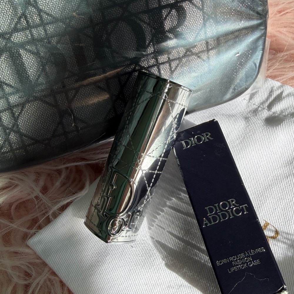 Dior Silver Cannage “Quilted” Lipstick Holder with Signature Logo • BNIB